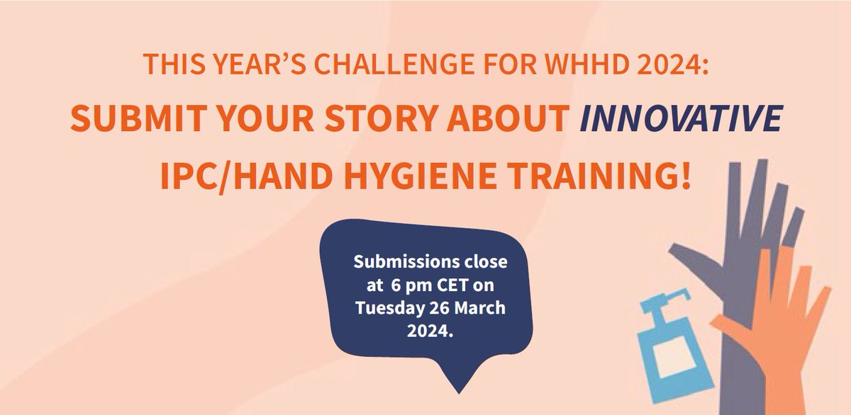 The World Health Organization (WHO) is inviting you to share innovative stories/experiences in developing and delivering training on IPC, including hand hygiene, in health care settings. More information on this opportunity can be found here: bit.ly/3Po0NdO #WHHD2024