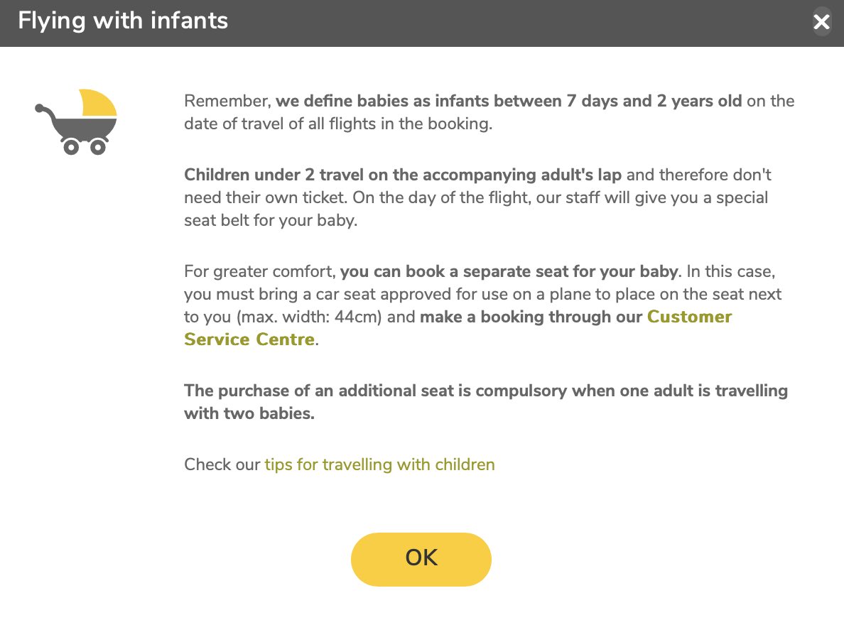OTannag's tweet photo. @vueling 

Help me out! The pop up says to buy a seat of an infant is “Through our customer service centre” (see bold in picture). 

Yet when I ring I’m told “you should have done it yourself when booking” 

It’s now way more expensive and no one can help! 😩 

Help me please https://t.co/qh16ToA6bS
