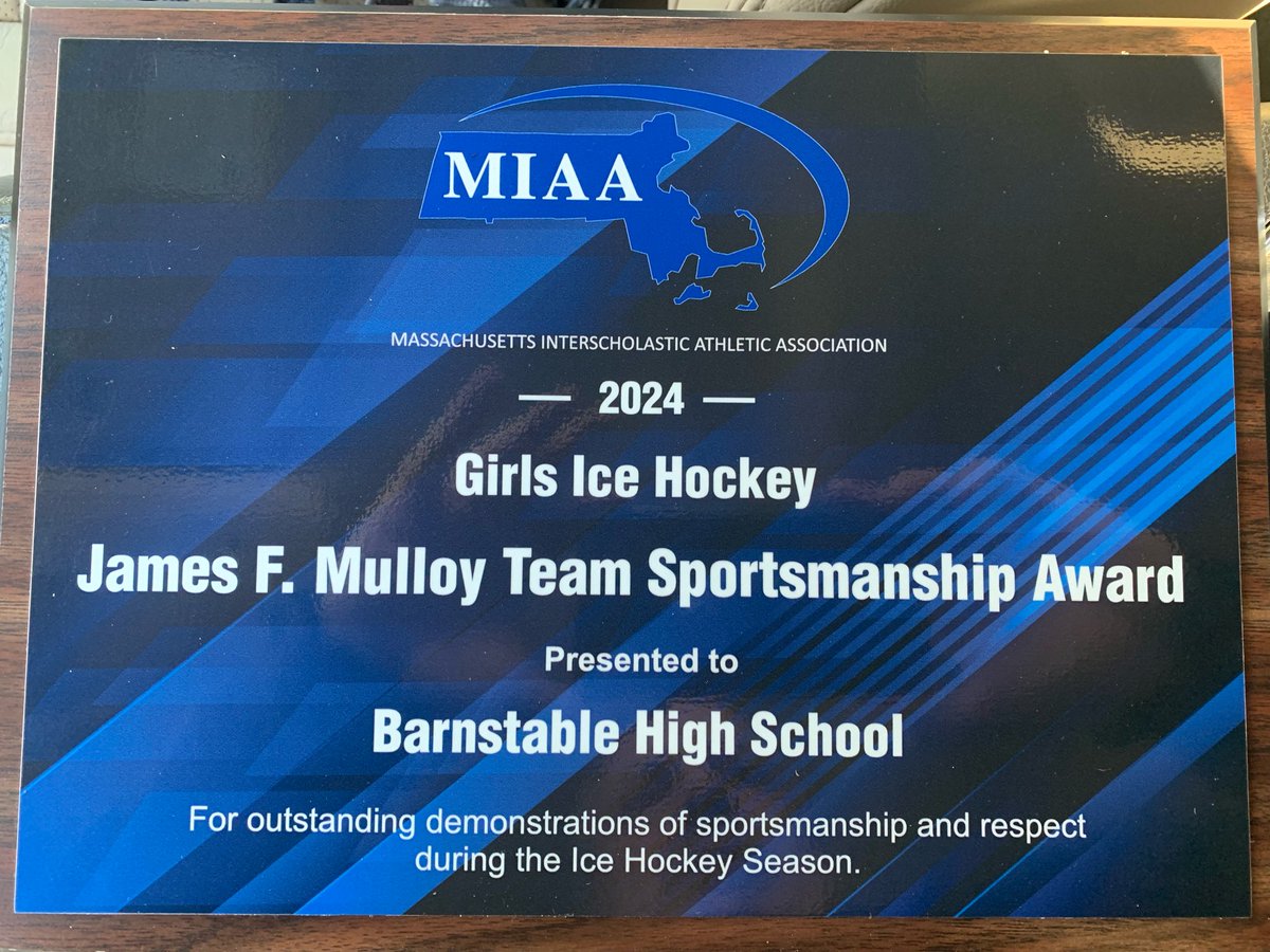 BarnstableIce's tweet photo. Congratulations to our girls for being the recipients of the James F. Mulloy Team Sportsmanship Award from the MIAA. The award was presented  by one of Coach Mulloy granddaughters at The Garden this past weekend . @T_Mulherin @BEACHSKATES @sportsCCT @BHS_Redhawks @BConn63 https://t.co/MxL5Kixjz1