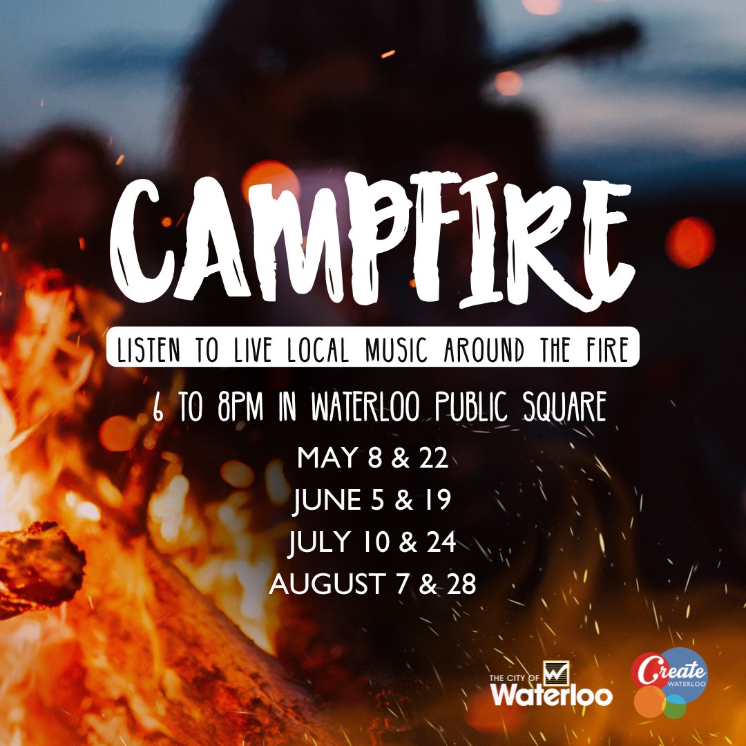 CAMPFIRES return once again to uptown Waterloo from May to August, 2024!🔥🎉 Grab a seat around the fire or on a nearby patio and listen to live music by local musicians at Waterloo Public Square on select Wednesdays throughout the months. Stay tuned for more!🎶