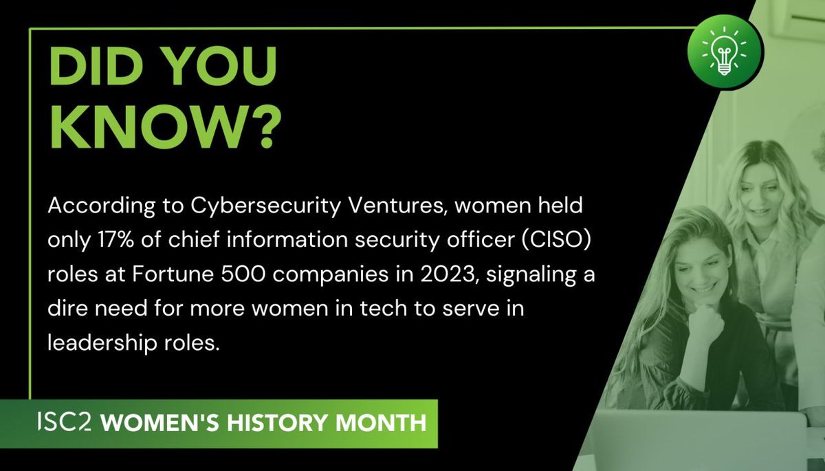 🗣️Según Cybersecurity Ventures 👉 las mujeres ocuparon el 1️⃣7️⃣% CISO en las empresas Fortune 500 en 2023 👉necesitamos más mujeres en puestos de liderazgo
.
Consulta el kit 👉 Cómo permanecer y avanzar en #ciberseguridad 👇
ow.ly/JfyE50QVXR1
.
#infosec #womenmonth #cybsec