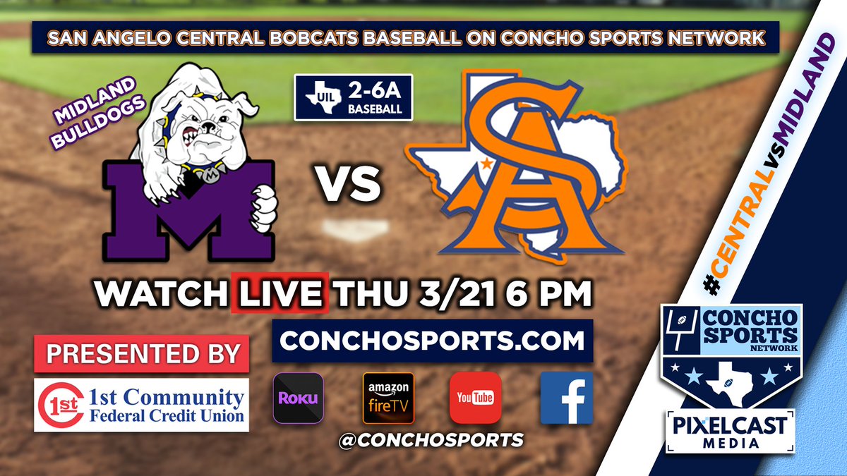 👀 Watch 🔴 LIVE 📺 Thursday at 6pm on CSN - @SACatBaseball vs. @MHSDawgBsbl. San Angelo Central baseball on Concho Sports Network is presented by @1CFCU. #SanAngeloCentral #AngryOrange #MidlandBulldogs #SanAngelo #SanAngeloTX #ConchoValley #WestTexas #MidlandTX