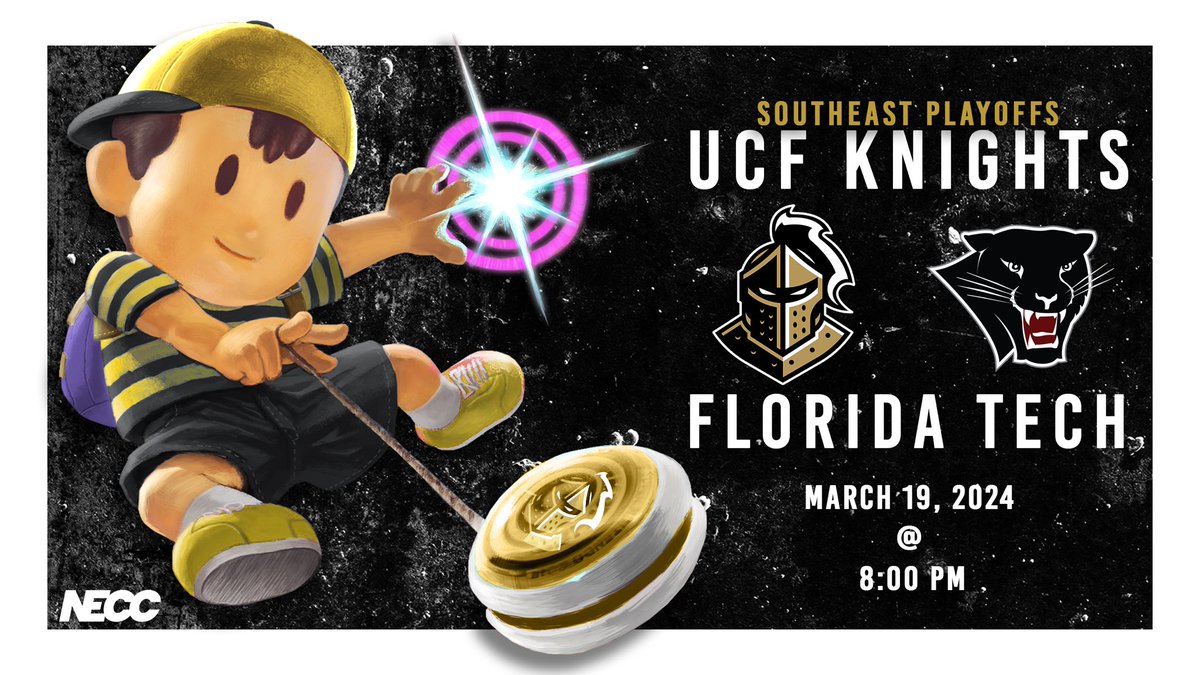 Our #UCFSmash Knights start their <a href="/neccgames/">NECC</a> Southeast Playoffs run against <a href="/FLTechEsports/">Florida Tech Esports</a> TONIGHT at 8pm ET. ⚔️

@ItzKowareta 
<a href="/SpoonCFL/">Spoon (Karan)</a> 
<a href="/Dark4orce1/">Dark4orce</a> 
<a href="/trigs0/">Trigs</a>
<a href="/SgrFonica/">Fonica</a>