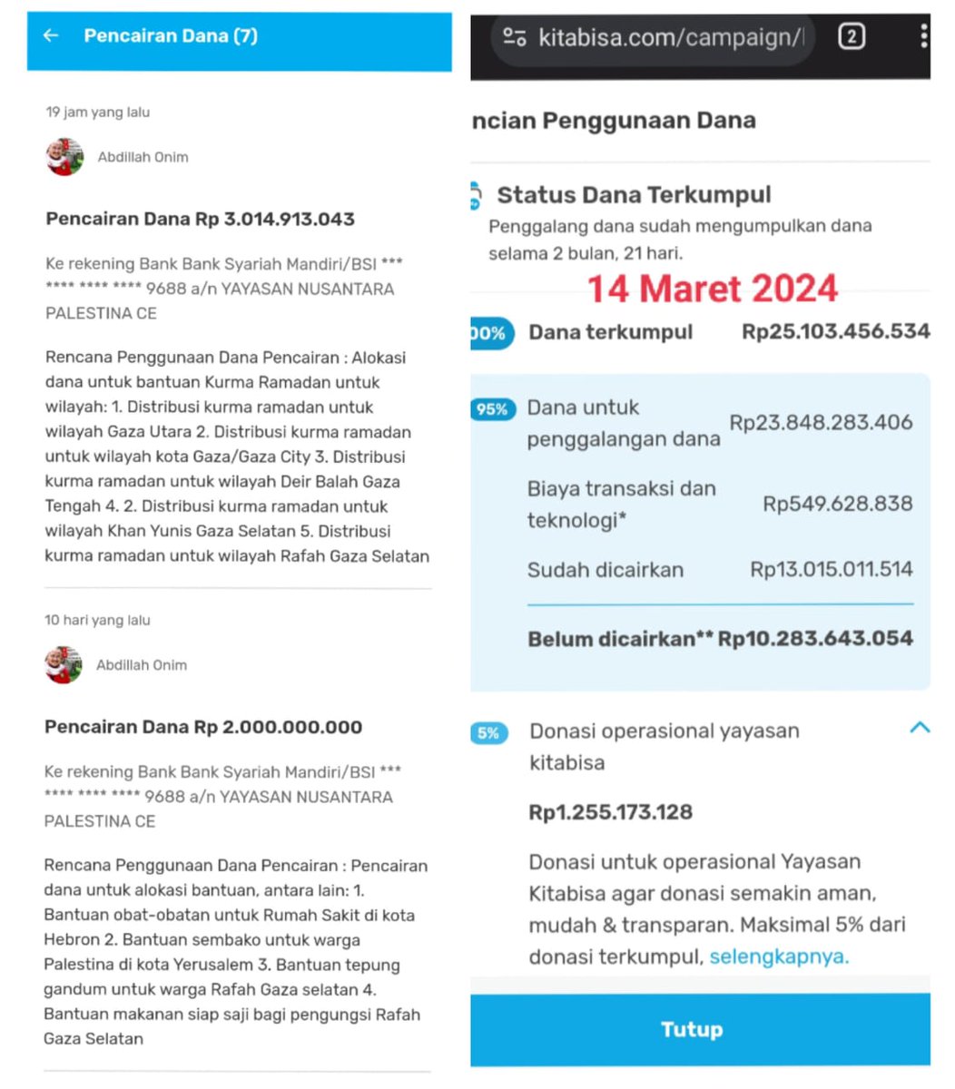 <a href="/Hayyahayya_/">hanaa</a> <a href="/CCICPolri/">Direktorat Tindak Pidana Siber Bareskrim Polri</a> <a href="/DivHumas_Polri/">Humas Polri</a> <a href="/ListyoSigitP/">Listyo Sigit Prabowo</a> <a href="/jokowi/">Joko Widodo</a> <a href="/Menlu_RI/">Menteri Luar Negeri Republik Indonesia</a> <a href="/baznasindonesia/">BAZNAS</a> <a href="/PPATK/">PPATK</a> <a href="/mercindonesia/">MER-CIndonesia</a> <a href="/kitabisacom/">Kitabisa - Aplikasi Warga Bantu Warga</a> Dana kitabisa onim ini jumlahnya fantastik yaitu 25 milyar namun sudah ditutup penggalangan ini n sudah dicairkan 13 milyar sisa 10 milyar namun penyalurannya selalu menggunakan pola kebohongan keculasan yaitu video foto yg diulang ulang bahkan editan ataupun comotan video org