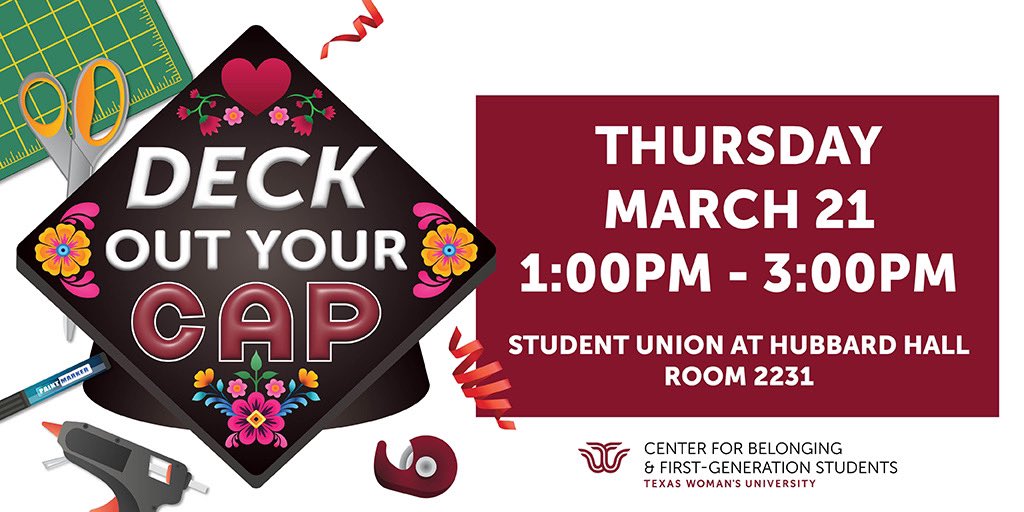 TWUfirstgen's tweet photo. Seniors, join us in decorating your graduation cap with fun crafts as you prepare for the big day! 🎓

Don’t forget to register on Pioneer Engage, spots are limited! https://t.co/w147mOPtLy