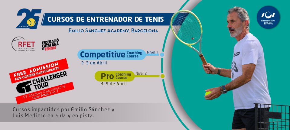 luismediero's tweet image. No te pierdas los cursos del ICI Tennis @EmilioSanchezBn CCC Level 1 &amp;amp; ProCC Level 2 con @EmilioSVicario &amp;amp; TEAM ESA!! Te ofrecen herramientas para trabajar con jugadores de competición y en la transición de junior a profesional @RFETenis @FCatTennis 

emiliosanchezacademy.com/landing-barcel…