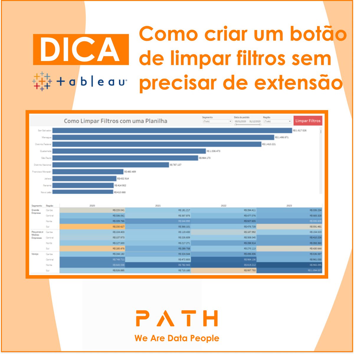 PathDataFan's tweet photo. Nesta dica iremos mostrar como criar um botão de limpar filtros sem precisar de extensão.
Confira a dica completa no nosso site: https://t.co/i5DRr5ZjWk
#Tableau #WeAreDataPeople #DataFam #VisualAnalytics #PathDataFan #TableauTips #PathTips https://t.co/WpAw2JgVBr
