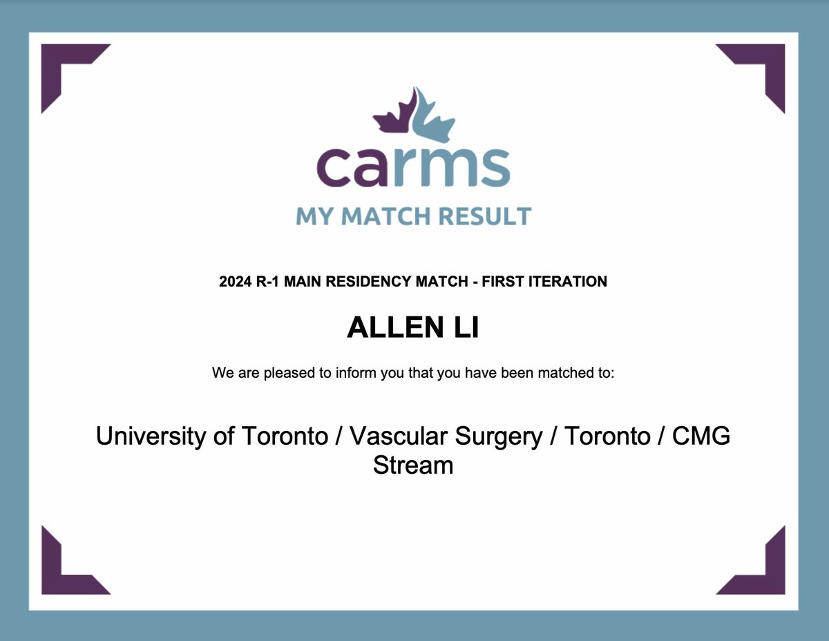 Excited and beyond words to be joining <a href="/UofTVascular/">UofT Vascular Surgery</a> <a href="/TorontoVascular/">U of T Vascular Surgery Residents</a> this July and learning how to operate as a future vascular surgeon🩸
#carms2024 #CaRMSMatch