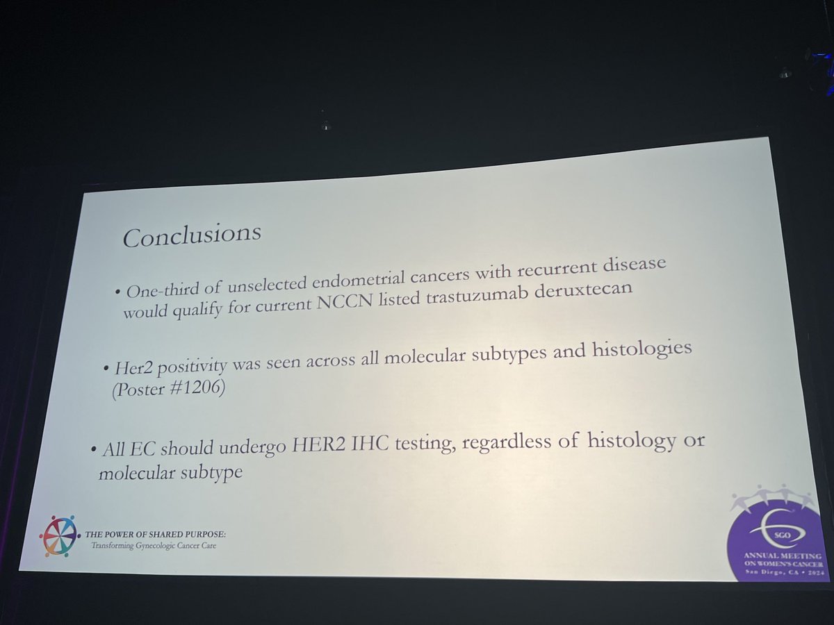 Dr. Kari Hacker presents on importance of HER2 testing in #endometrialcancer- ⁦trastuzumab deruxtecan NCCN listed and available as tx option @SGO_org⁩ ⁦@GOG⁩ ⁦@acog⁩ ⁦@IGCSociety⁩ ⁦@NRGonc⁩ ⁦@GYNCancer⁩ ⁦@gyncsm⁩