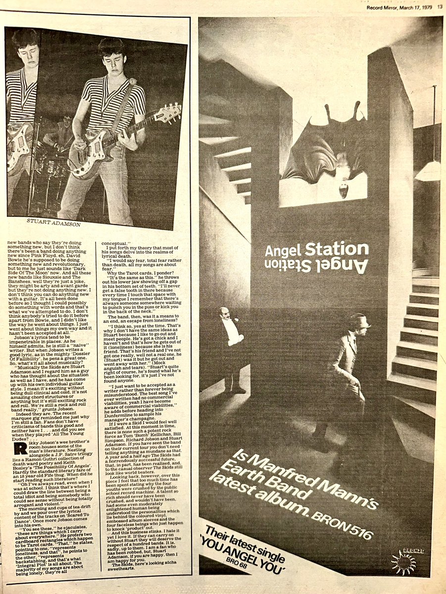 Stuart Adamson is disillusioned with the Music Industry & is to leave The Skids. Richard Jobson is exasperated. One of the standouts of this era is to end. We can only be grateful for their glorious legacy Ronnie Gurr reports. @SAIABCT @richardjobson Record Mirror Mar 17 1979