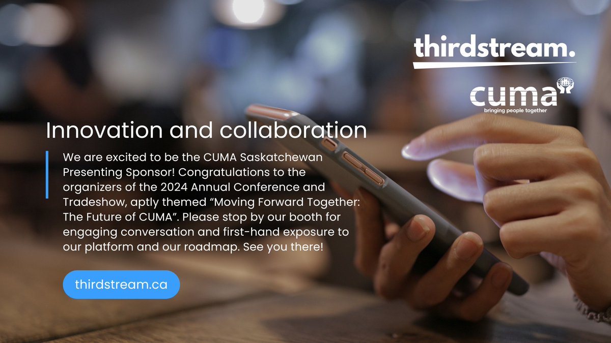 We are excited to be the CUMA Saskatchewan Presenting Sponsor! Congratulations to the organizers of the 2024 Annual Conference and Tradeshow. Please stop by out booth for engaging conversation and first-hand exposure to our platform and our roadmap. See you there! #thirdstream
