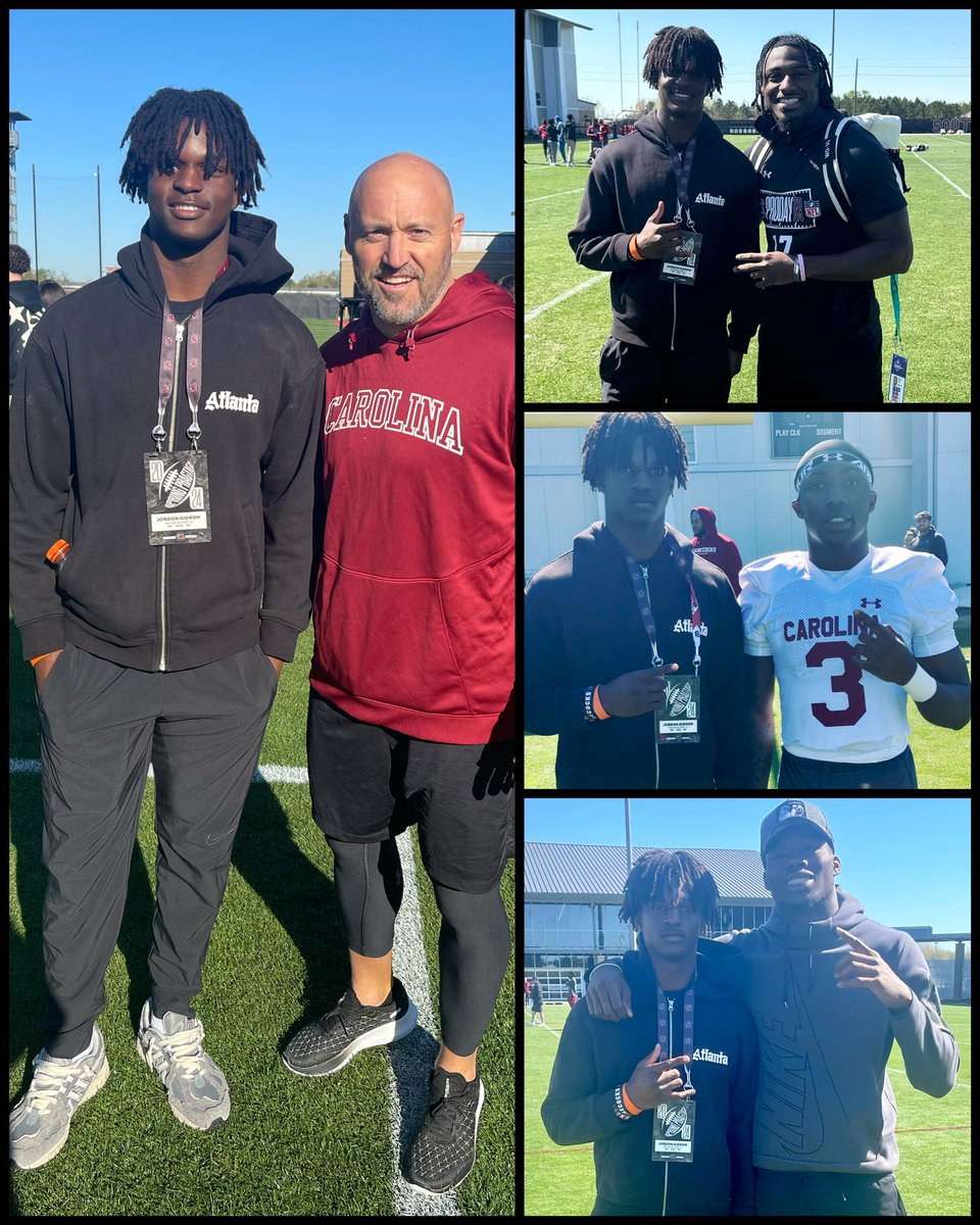Great visit today @GamecockFB for spring practice!! Thank you @CoachSBeamer @coachfurrey @P_Ellsworth_USC 🤙🏾 Got to sit in on the WR room meeting and had the opportunity to meet @XavierLegette @TheMazeoBennett @Nyck1k Definitely appreciate it‼️