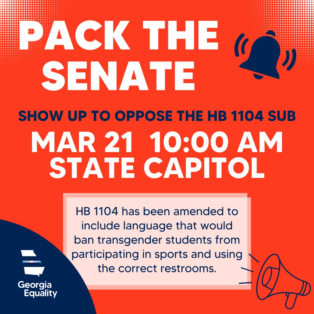 GAEquality's tweet image. This is yet another last-ditch effort to play politics at the expense of trans youth– but these shameful, anti-democratic tactics can't stop us from speaking out.

📢 We also invite all supporters to PACK THE CAPITOL on Thursday, March 21, to voice your opposition!