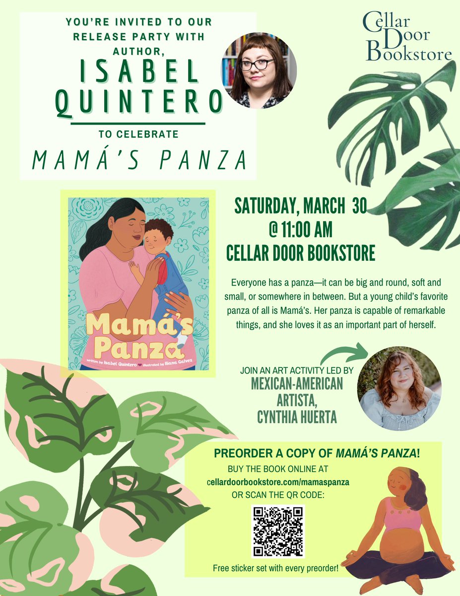 Join us for a release party for @isabelinpieces's newest picture book, MAMA'S PANZA, on Saturday, March 30th at 11 am! Not only will the amazing Isabel be here to celebrate her book, local artista Cynthia Huerta will be leading art activities! Preorder: cellardoorbookstore.com/mamaspanza