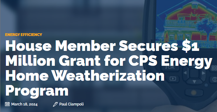 U.S. Rep. Joaquin Castro (D-TX) announced that his office has secured $10.6 million through the 2024 federal appropriations process to support thirteen San Antonio community projects, including $1 million for <a href="/cpsenergy/">CPS Energy</a>'s Casa Verde Weatherization Program. ow.ly/8yjO50QWBXP