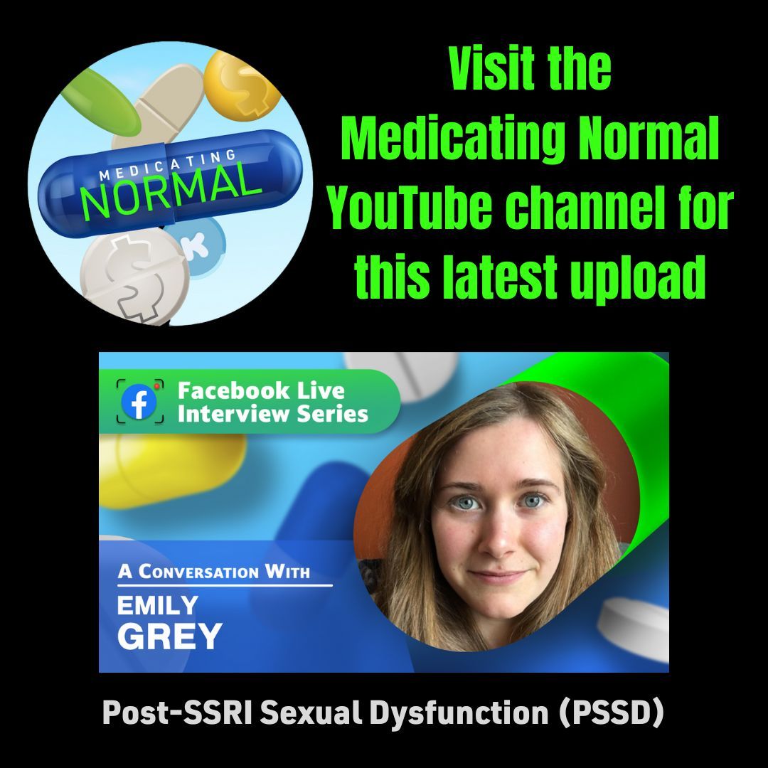 NEW VIDEO UPLOAD!

If you missed last week's Facebook Live with Emily Grey on the topic of Post-SSRI Sexual Dysfunction, head over to the #MedicatingNormal YouTube channel and check it out!

#PSSD

VIDEO LINK: buff.ly/3IGPUjd