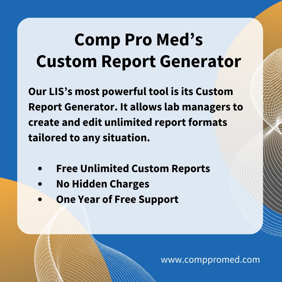 CompProMed's tweet image. CPM's Custom Report Generator
mailchi.mp/comppromed/cpm…
#clinicallabdirector #labdirector #labmanager #laboratoryinformationsystem #pgx #labinformatics #LIMS #CAP #CLIA #cytology #toxicology #pathology #pharmacogenic #RCM #EHR #Interoperability