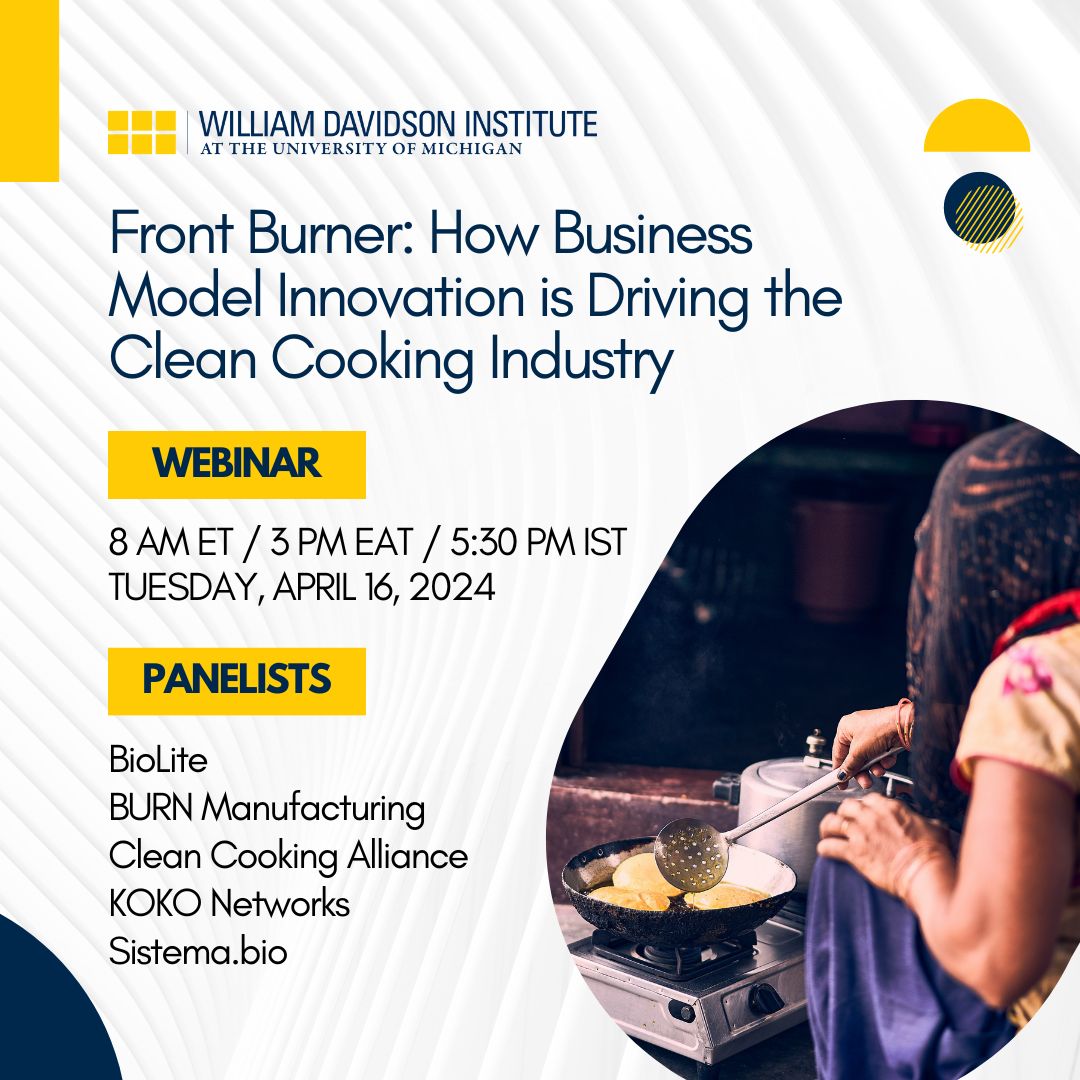 FREE #CleanCooking webinar hosted by @WDavidson_Inst, moderated by @ysk2115, and featuring speakers from @cleancooking, @biolitestove, @BurnMfg, @KOKO_Networks and @sistema_bio. Date: Tuesday, April 16, 2024 Time: 8:00 AM ET bit.ly/49YUKEy #CarbonFinance #PayGo #LMICs