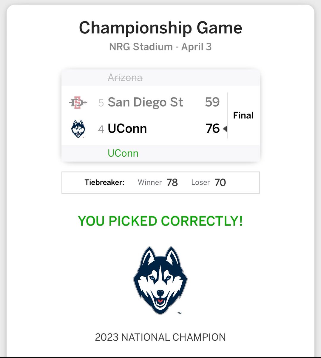 JacksonRidges's tweet photo. @saracarioscia Never pick against UConn 😤 https://t.co/4w94gUw8Sc