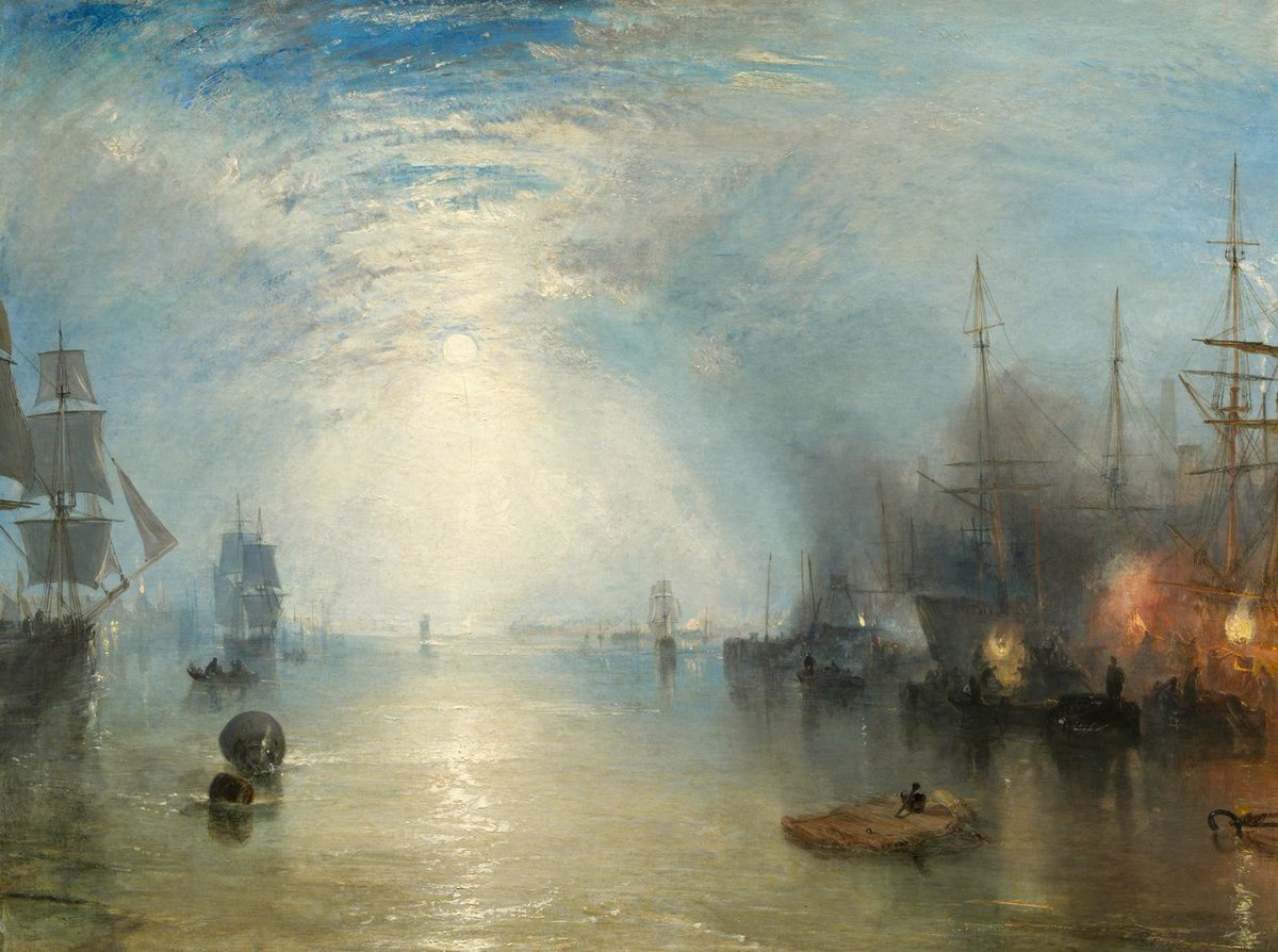 @StefaniaSiben #arts #artlovers #ArteYArt #painting #donneinarte #music Joseph Mallord William Turner - Keelmen Heaving in Coals by Moonlight 1835💮