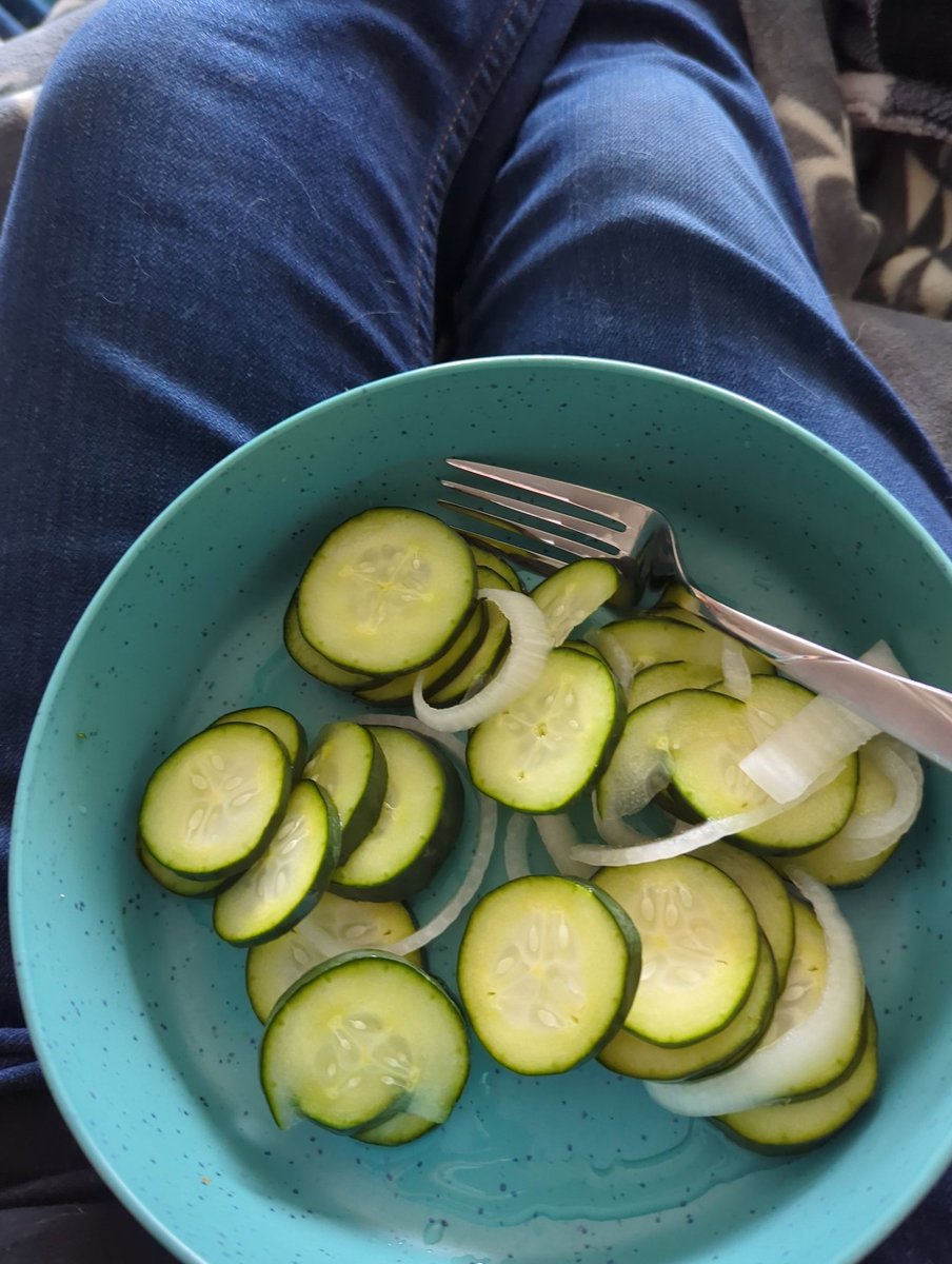 White vinegar soaked (overnight) cucumbers and white onions 😋