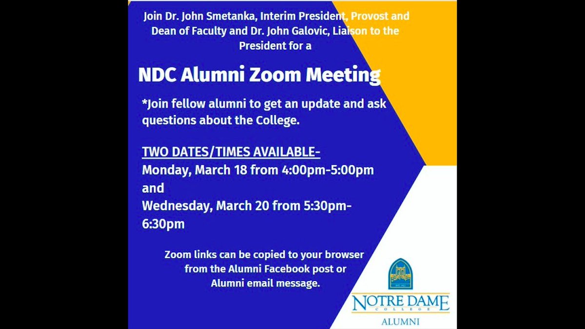 Alumni,
Due to demand we have raised Capacity for Tomorrows Meeting
President’s Office is inviting all Alumni to a scheduled Zoom meeting – NEW LINK – WEDNESDAY, MARCH 20th from 5:30pm-6:30pm.
Join Zoom Meeting 
zoom.us/j/94220148233?…
Meeting ID: 942 2014 8233 
Passcode: 637773