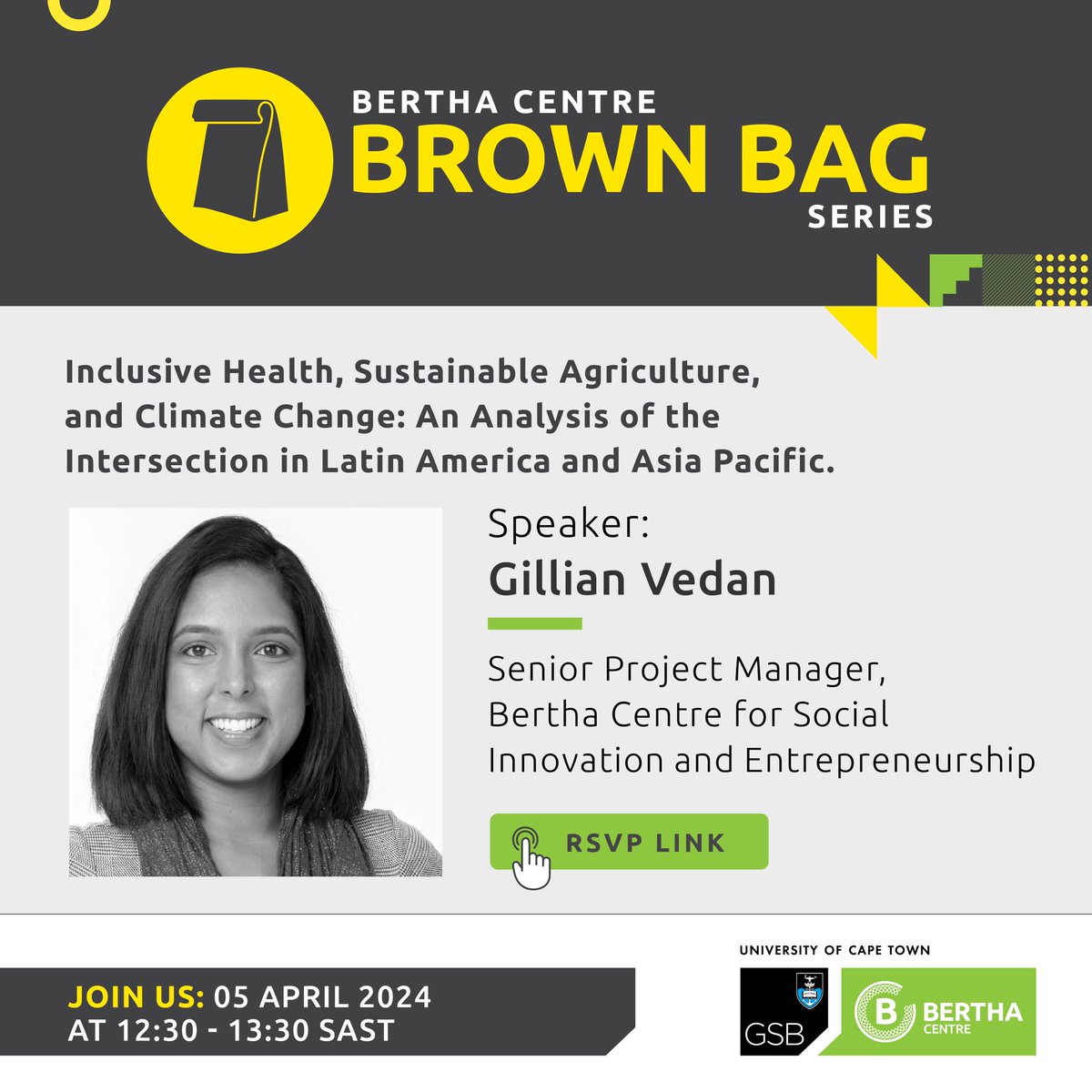 Join us on 05 April at 12:30 for Part 10 of our Brown Bag Series on 'Inclusive Health, Sustainable Agriculture, and Climate Change: An analysis of the intersection in Latin America and Asia Pacific' For more info RSVP here: bit.ly/3vgDITm