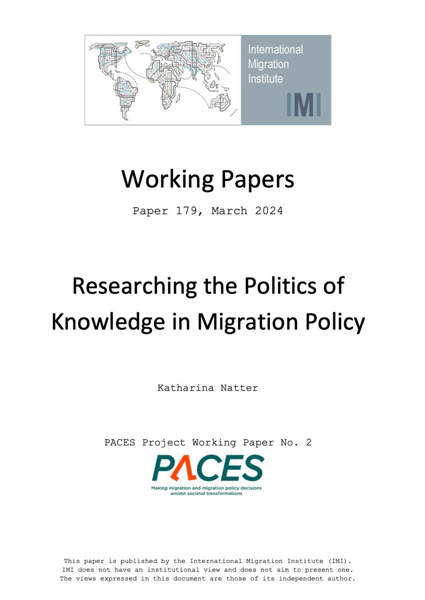 Researching the Politics of Knowledge in Migration Policy. Check out this new @IntMigInstitute / PACES working paper by @KatharinaNatter. migrationinstitute.org/publications/r…