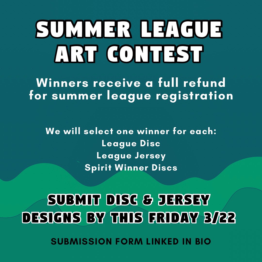Only a few more days to submit designs for our Summer league jerseys, discs and spirit discs! You can submit yours here: docs.google.com/forms/d/e/1FAI… ! 

If you have a favorite design from past years, share and tag us!
