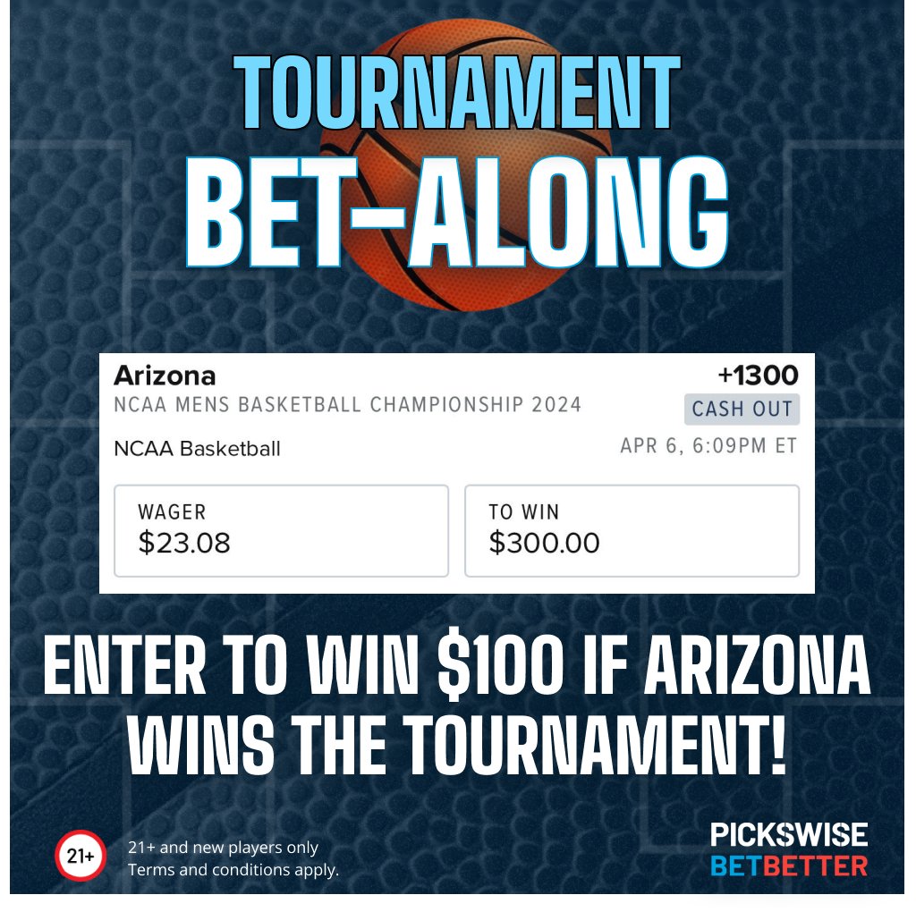 Pickswise's tweet photo. 🚨 MARCH MADNESS $300 GIVEAWAY 🚨

We're betting these 3 NCAA Tourney title futures: 
🏆 Arizona (+1300)
🏆 UNC (+1700)
🏆 Texas Tech (+7500)

If ANY of these teams win, we're giving 3 followers $100 each 🤑

Simply RT &amp; Like this to enter. Good luck 🤞 https://t.co/JAsA2V9qD8