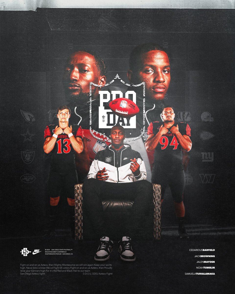 AztecFB's tweet photo. It’s Pro Day on The Mesa!

@mayden_5 
@jackbrowning131 
@Tui_35 
@ced_canscore 
@NoahTumblin https://t.co/zAVKyuupz6