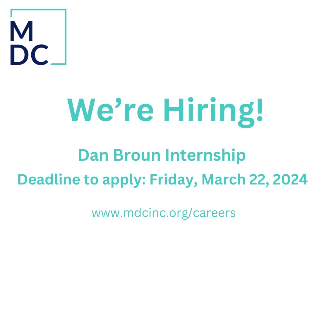 Hiring: The MDC Rural Prosperity and Investment team seeks an advanced or graduate-level student to support capacity building and technical assistance services in rural communities. The internship is a 10-month, hybrid position.

For more, visit: lnkd.in/dhESXHx