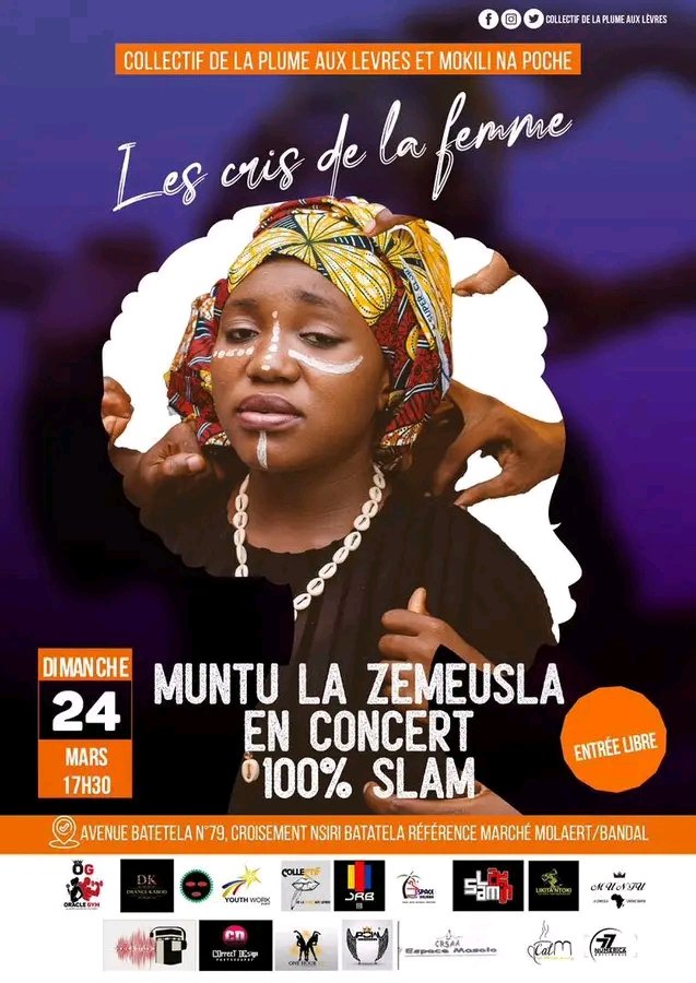 israelindombs's tweet photo. Un concert de slam intitulé "Les cris de la femme" de la slameuse Muntu la Zemeusla, est prévu dimanche, dans un centre culturel à Bandalungwa, Kinshasa. Elle vise à mettre en valeur cet art poétique et à partager un message relatif au concept de la femme. https://t.co/h9PYGeZFBV