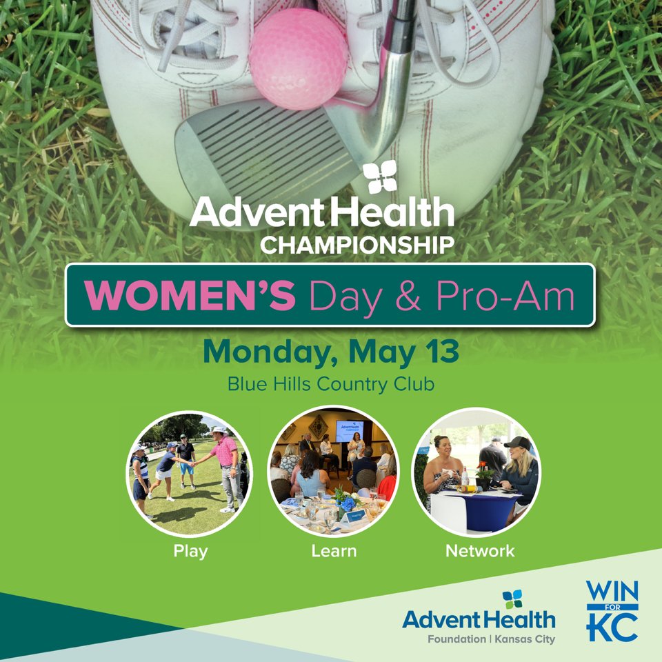 Join us for the first-ever @AHChampGolf1 Championship Women’s Day & Pro-Am on Monday, May 13! The best part is you will be supporting two great Kansas City charities - WIN for KC & AdventHealth Kansas City Foundation. ➡️ bit.ly/3IAI22X #AdventHealthChampionship