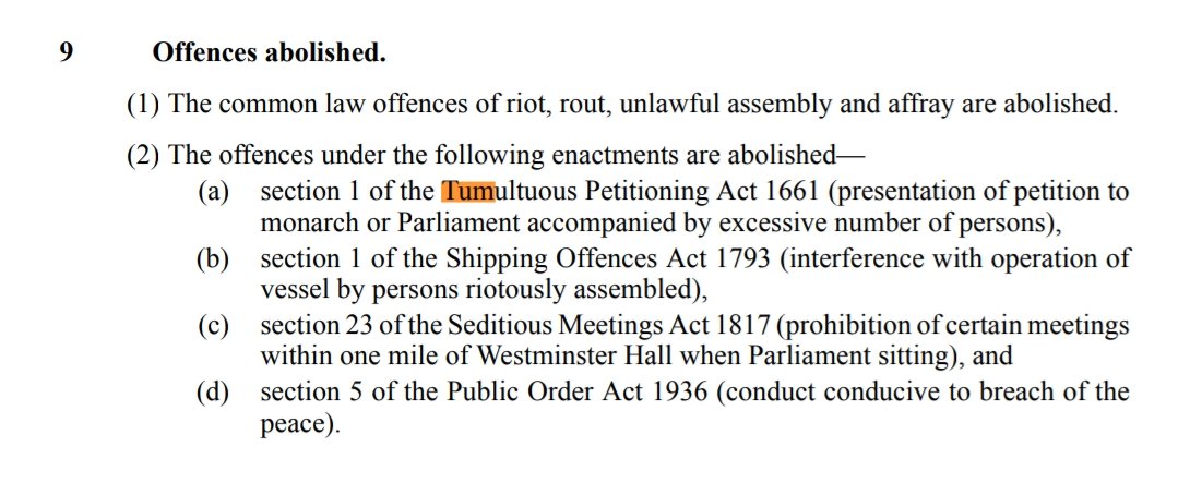 #powerofpetitioning the 1967 Criminal law act features basis for Assisting Offenders indemnity. It makes changes to the Tumultuous act. This 1986 Public Order Act repeals the whole Tumultuous act. The Crown Prosecution Service was established 1985. It adopted assisting offenders