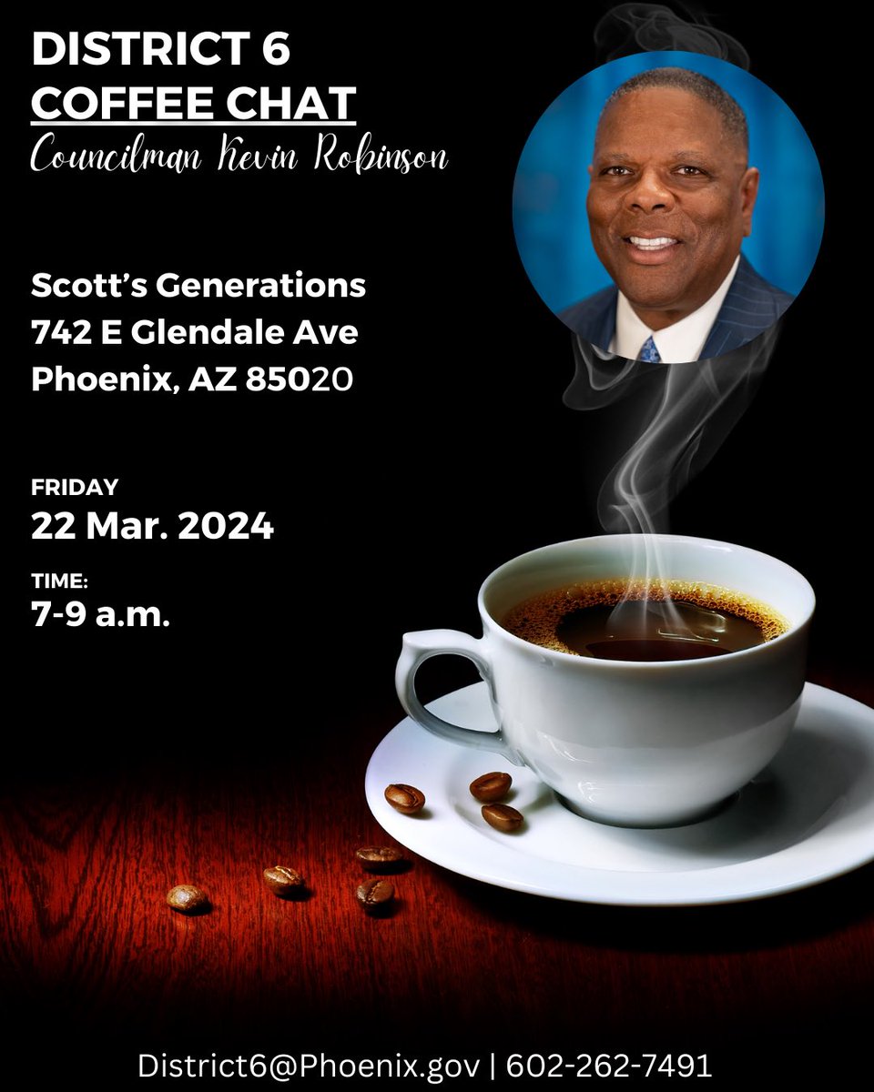 Join us this Friday at Scott’s Generations for a coffee chat! These chats have been a great way to hear about your concerns and get to know the residents of District 6 a little better. Please stop by and say hello!