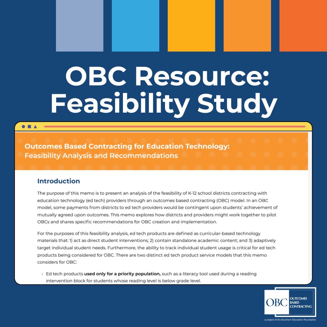 The Outcomes Based Contracting team at SEF has developed a comprehensive analysis on the feasibility of K-12 school districts to engage with ed-tech providers through Outcomes Based Contracting. Learn more. bit.ly/493Y5AS