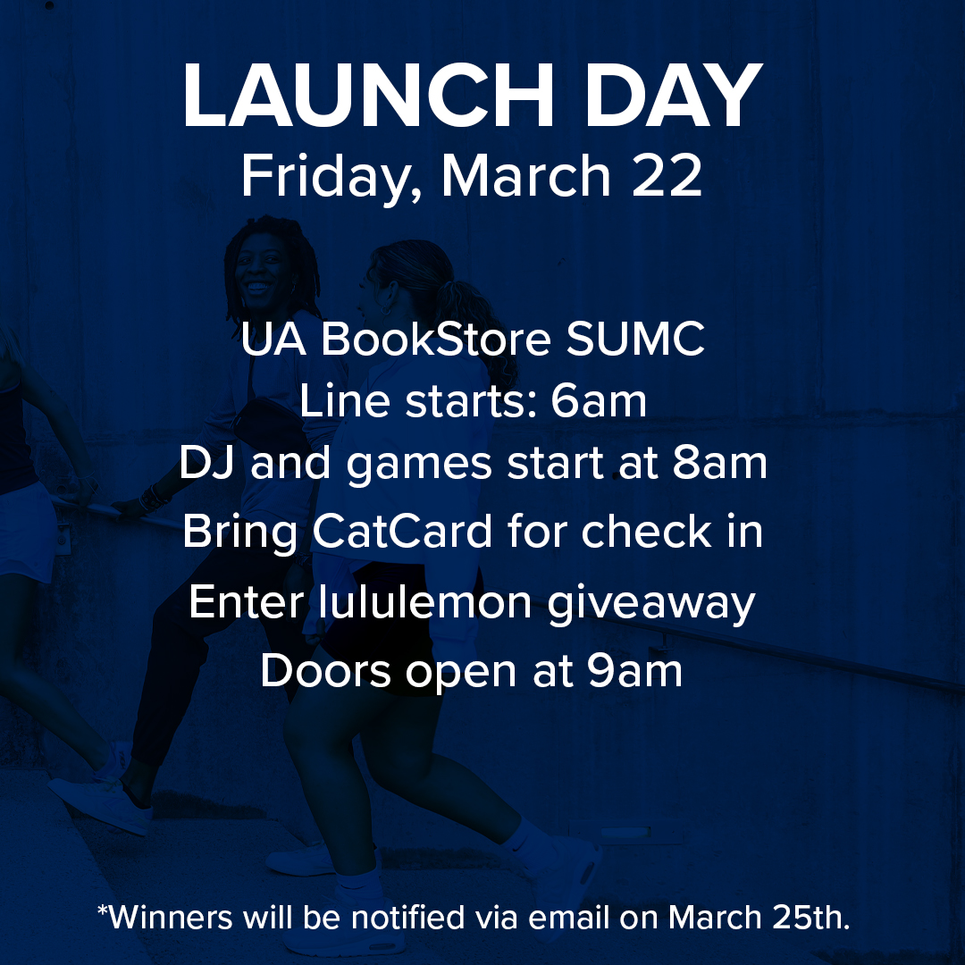 Our lululemon collection is dropping Friday here's what you need to know: 📍UA BookStore SUMC ⏰ Line starts at 6am 🎉DJ and games start at 8am 💳Bring your CatCard for check in 🛍️Enter lululemon giveaway 🛒 Doors open at 9am See you all Friday!! 🤩