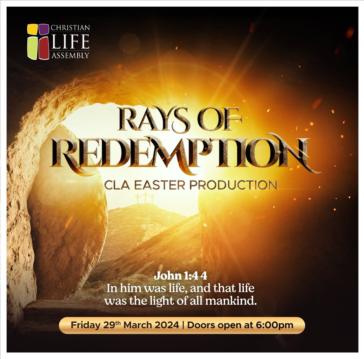 Get ready for an Easter Production that will turn your world right side up! Join us this Good Friday at CLA Rwanda for an unforgettable show like you've never seen before. Remember, it's ONE SHOW only - don't miss out! #Easter2024 #raysofredemption #clarwanda #GoodFriday