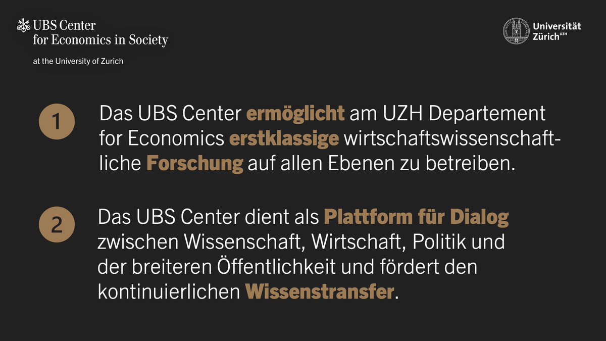 1⃣ Wir ermöglichen @econ_uzh wirtschaftswissenschaftliche Forschung von Weltrang auf allen Ebenen 2⃣ Wir dienen als Plattform für Dialog zwischen Wissenschaft, Wirtschaft, Politik und breiter Öffentlichkeit und fördern den kontinuierlichen Wissenstransfer. #EconomicsForSociety