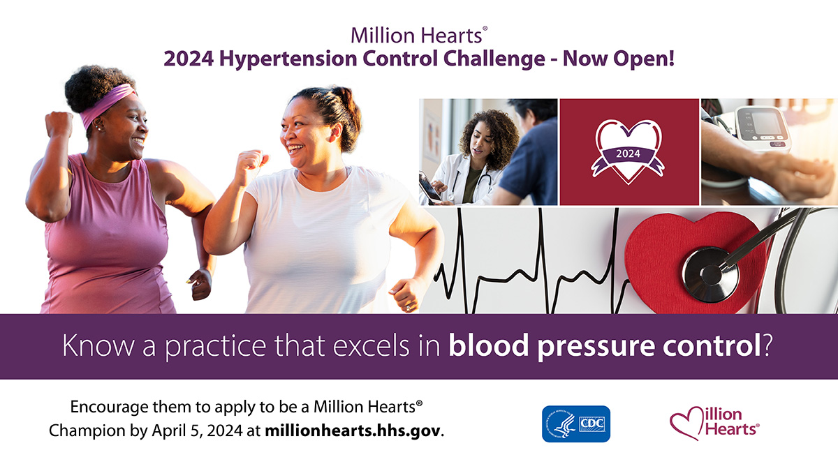 Don’t wait to apply for the Hypertension Control Challenge! This application is open to clinicians and health practices that have achieved blood pressure control among at least 80% of their patients. #HTNControlChamps bit.ly/ps78Yl