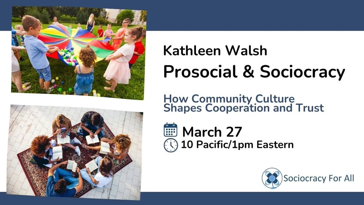 Join us for 'A ProSocial Perspective on Sociocracy,' where we explore how cultural patterns shape cooperation, trust, and motivation. Gain insights from successful indigenous practices and the 8 ProSocial Core Design Principles. ow.ly/hF1x50QNRPw #CommunityCulture