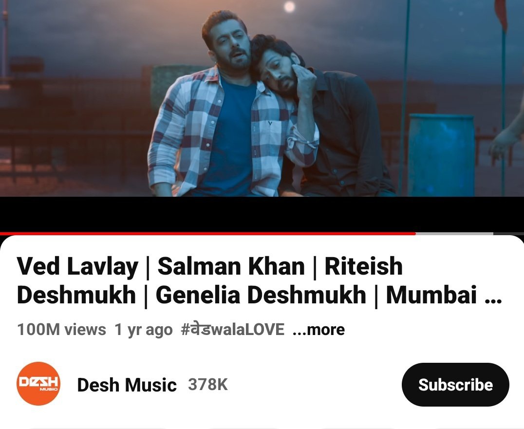 devotee2722's tweet photo. 100 MILLION+ VIEWS on YouTube for this song #VedLavlay
@BeingSalmanKhan @Riteishd @geneliad https://t.co/M7Db5eedBI
