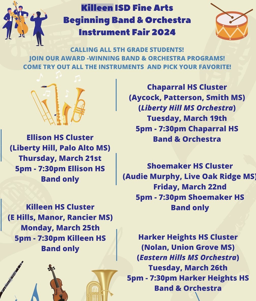 We're ready to meet some eager 5th graders tonight!! We can't wait to talk to some future KISD band and orchestra students! Come out to CHS tonight at 5:00 pm!