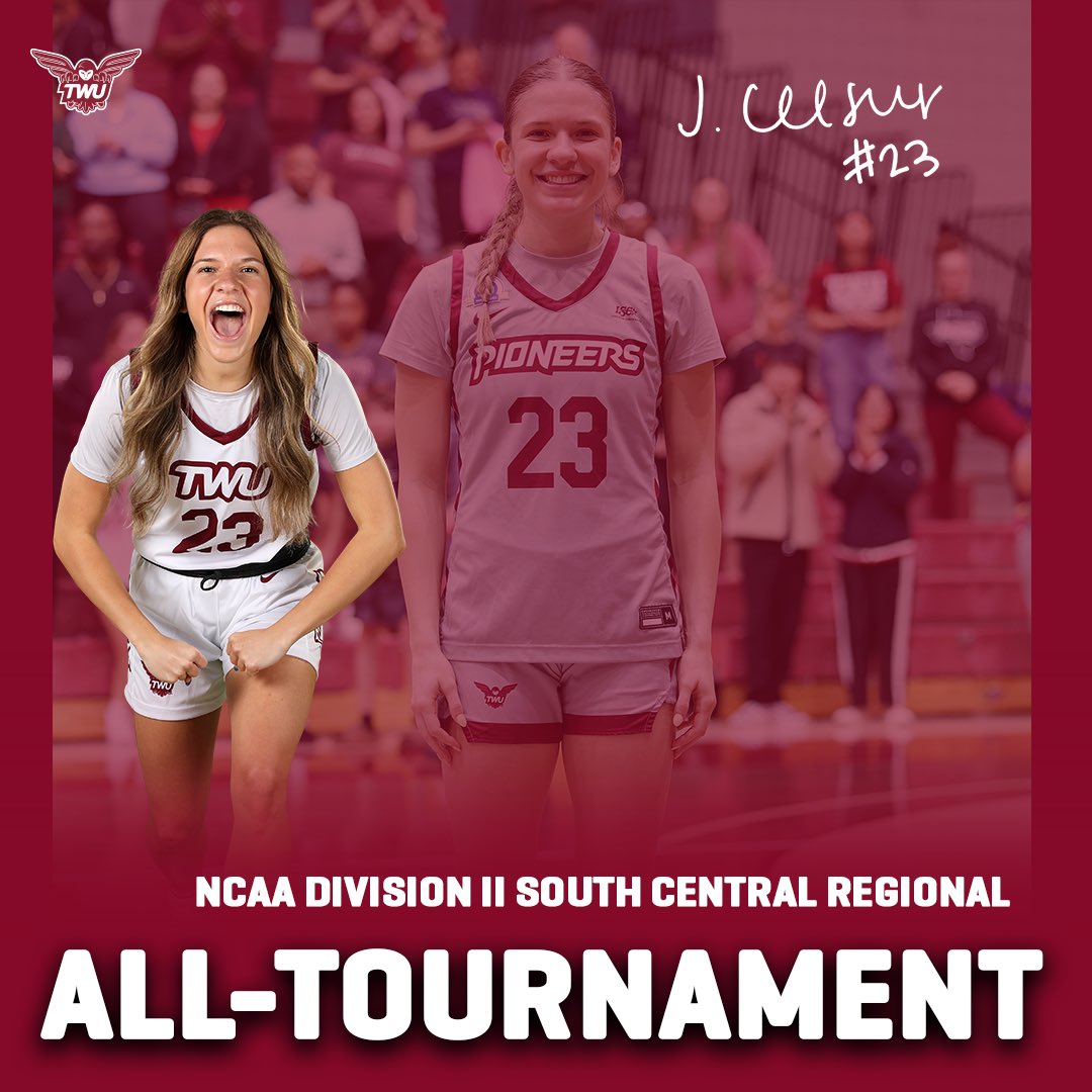 TWU_Basketball's tweet photo. 𝗔𝗟𝗟-𝗧𝗢𝗨𝗥𝗡𝗔𝗠𝗘𝗡𝗧 𝗧𝗘𝗔𝗠 

Congratulations to @jadacelsur for being named to the 2024 South Central Regional All-Tournament Team! 

✨9.7 ppg 
✨85.7% ft 
✨5.3 rpg 

#PioneerProud | #CASE https://t.co/drBr72uPXF
