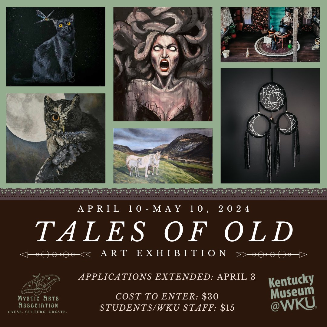 DEADLINE EXTENDED! Wanted to sign up for Tales of Old but missed the deadline? Well now's your chance to enter! The Mystic Arts Association has extended the deadline to April 3. Submit your favorite folk or myth-inspired artwork! For more info, visit: ow.ly/syqf50QWKM2.