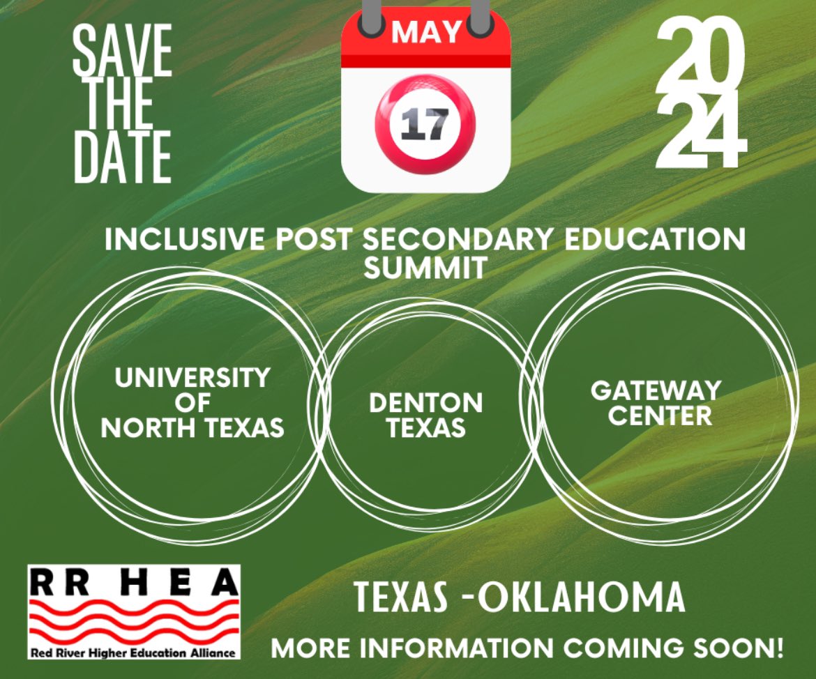 UNT ELEVAR (@untelevar) on Twitter photo ELEVAR and the Red River Higher Education Alliance invite you to the inaugural summit that will take place on May 17th at UNT. The focus of the summit is to share about Inclusive Post-Secondary Education programs for individuals with intellectual disability. Details coming soon! ELEVAR and the Red River Higher Education Alliance invite you to the inaugural summit that will take place on May 17th at UNT. The focus of the summit is to share about Inclusive Post-Secondary Education programs for individuals with intellectual disability. Details coming soon!