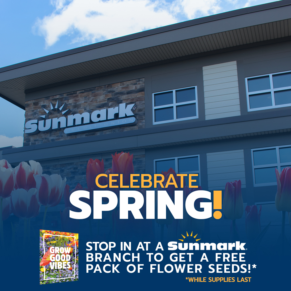 ☀️SPRING HAS SPRUNG!  

🌷 Stop into your favorite Sunmark Credit Union branch today and pick-up a free pack of flower seeds to help us celebrate the first day of spring by GROWING GOOD VIBES!