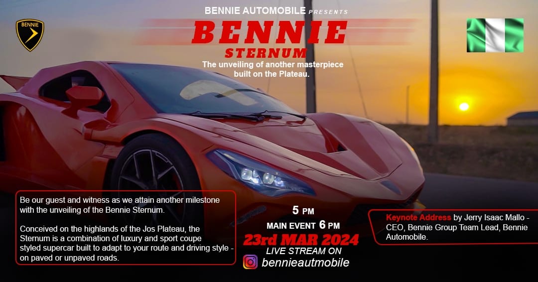 Remember the sport car Inventor From Jos? Oh yes! you do Remember. He's once again come up with another mind blowing invention,which is the Bennie Sternum 🔥 This invention will be unveiled on the 23rd of this month from 5PM. Stay glued guys. #BennieSternum