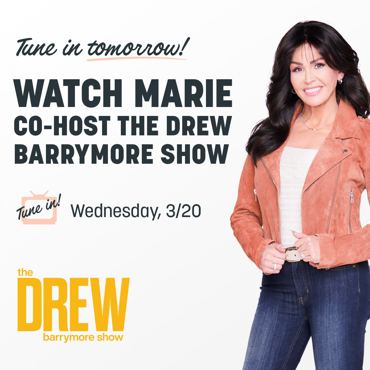 📺 You don’t want to miss Marie Osmond on The Drew Barrymore Show tomorrow! 🌼 Learn what Marie and Drew have in common and get some healthy tips for spring! 🌷 Catch her co-hosting Wednesday, March 20th!